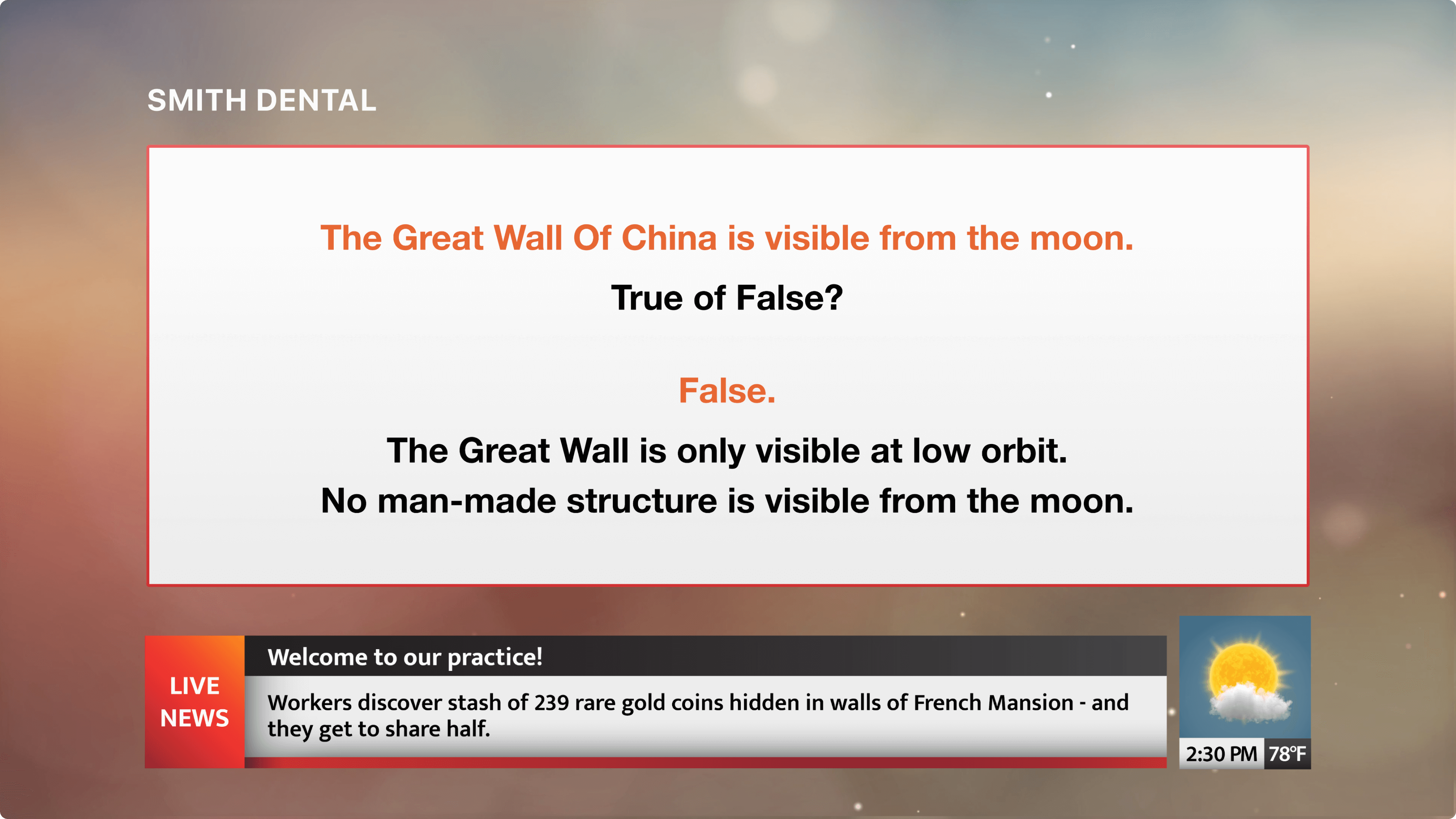 Dental waiting room TV | Custom TV channel